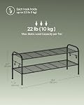 SONGMICS Shoe Rack, 2-Tier Shoe Organizer, Metal Shoe Shelf Storage with 4 Side Hooks, Holds 10 Pairs of Shoes, Height-Adjustable Shoe Rack for Entryway, Hallway, Closet, Easy Assembly, Ink Black
