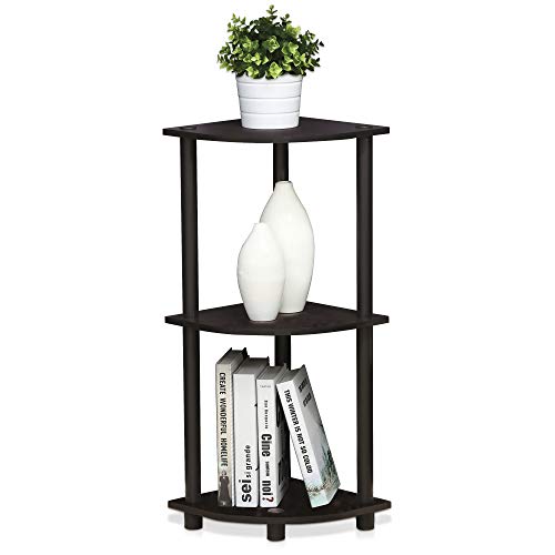 Image of Furinno Turn-N-Tube Toolless Assembly 3-Tier Storage Shelves, Dark Walnut | Black Corner Shelf, Open Storage Book Shelf, for Organization and Storage, Living Room, Home Office, Bedroom