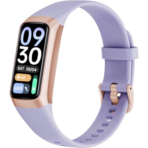 Fitness Tracker with Heart Rate Monitor, 1.1" AMOLED Screen Smart Watch, Activity Tracker, Pedometer, Sports Bracelet with Calorie Counter, Sleep Monitor, 5ATM Waterproof for Women Men (Purple)