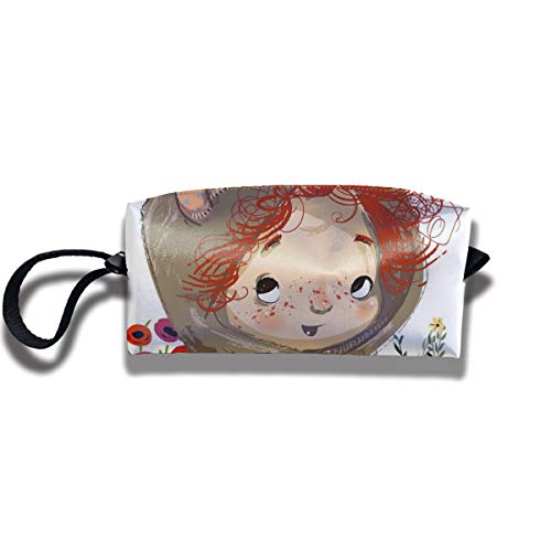 Preisvergleich Produktbild Doinh Cartoon Bagirl mit roten gewellten Haaren Kleine Kosmetiktasche Reisetasche Reißverschluss Wasserdicht Aufbewahrungstasche Tragbare Kosmetiktasche Pailletten Tasche für Mädchen