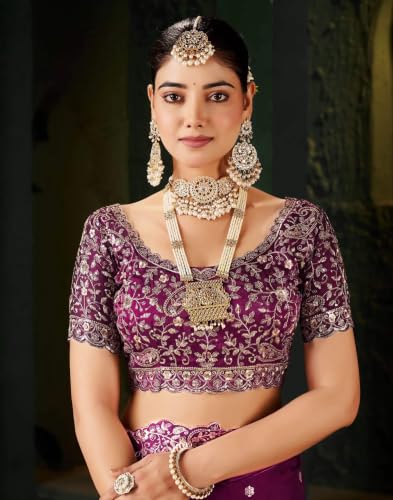 Image of Sidhidata Women's Soft Fandy Satin Embroidered Saree With Multi Sequence Cut Work Boarder & Comes With Unstitched Blouse Piece (Jimmy Free Size)