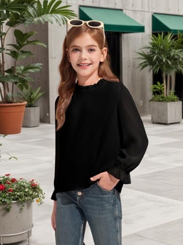 Image of Haloumoning Girls Long Sleeve Shirts Chiffon Blouses 5-14 Years