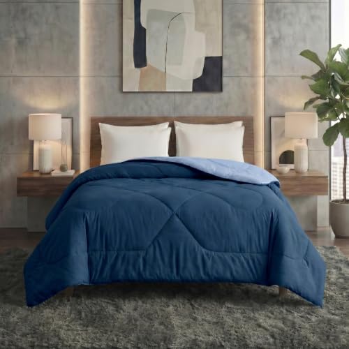 Image of DECORUM Reversible Comforter Double Bed 250 GSM | Blue & Ice Grey | Ultra Soft Microfiber Quilt | All Season Lightweight Comforter | (228 X 223 CM)