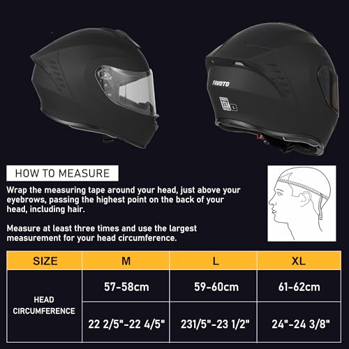Image of Favoto Full Face Motorcycle Helmet DOT with Dual Visors | DOT Approved dual visor clear tinted, anti-fog, ABS shell for men women adult, street & off-road, matte black, size L 59-60cm