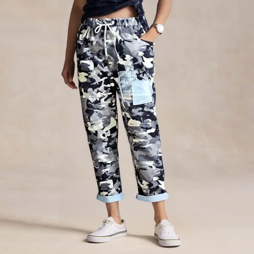 Women's Cotton Capri Camo Pants Plus Size Drawstring Loose Fit Cropped Camouflage Print Pant Summer Casual Trousers3