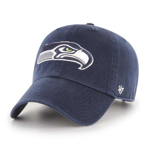 47 NFL Unisex Adult Clean Up Primary Logo Adjustable Hat Cap One Size (US Alpha One Size Seattle Seahawks - Navy Seattle Seahawks)