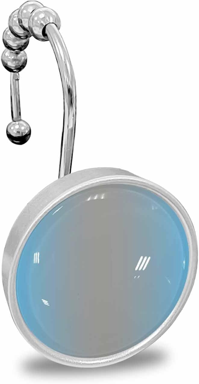 Shower Curtain Hooks 12 Pcs Ombre Abstract Gradient Sky Blue and Gray Stainless Steel Rust Proof Rolling Shower Curtain Rings, Decorative Shower Curtain Hooks Hangers for Bathroom