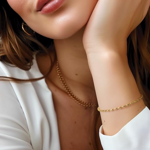 14K Gold Bracelets for Women Bracelets for Men Dainty Bead Chain Bracelet Charm Bracelet for Women Spring Ring Clasp (6.5/7/7.5/8/9 in)2
