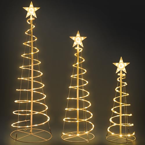 Set of 3 Christmas Decoration Outdoor Spiral Tree, 3/4/5 FT
