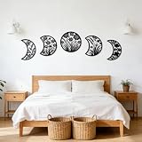 Larber 5PCS Metal Negro Fase de la Luna Muro Decoración 18-25CM Fase de la Luna con Siluetas Florales y de Hierbas Boho Arte Estético Lunar para Dormitorio Regalo Baño Restaurante Pared
