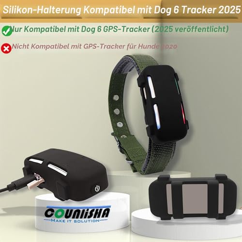 Silikon-Halterung, kompatibel mit tractive GPS Dog 6 Tracker (Version 2025) für Haustierhalsband, strapazierfähige Gummiabdeckung, sichere Hülle mit Gurt, Halskette für Dog6 Tag (2pack,schwarz)