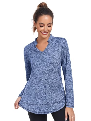 Absttith Women's Long Sleeve Workout Shirts Running Yoga Tops Athletic V Neck Sport Tee Side Split2