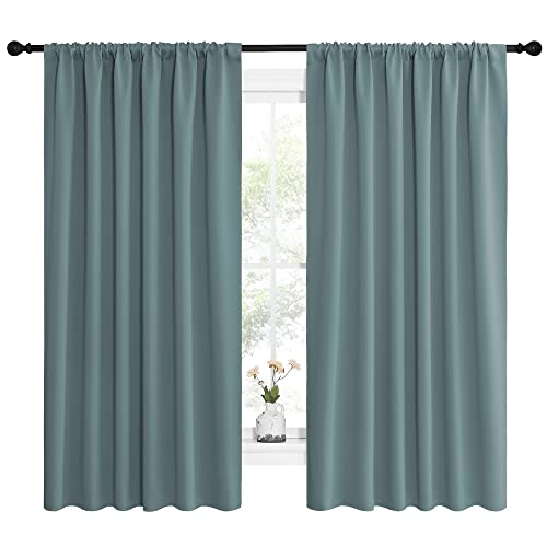 image for NICETOWN Greyish Blue Blackout Curtains Panels for Window, Thermal Ins