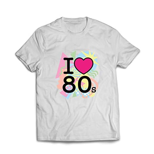 lepni.me Camisetas Hombre Me encantan los 80, Ropa de la Banda de la Vieja Escuela, Rock and Roll (XXL Blanco Multicolor)