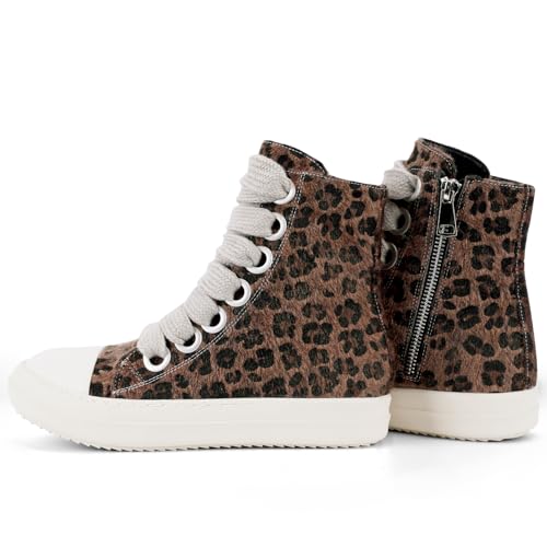 Image of IMPREMEY Women's High Top Sneakers Lace Up PU Leather Shoes with Thick Soles and Zipper, Fashionable Walking Shoes