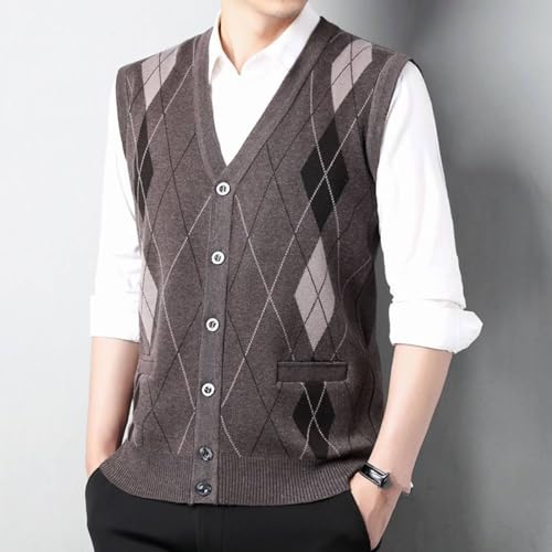 Chaleco de jacquard casual sin mangas con patrón argyle clásico de caballero 3