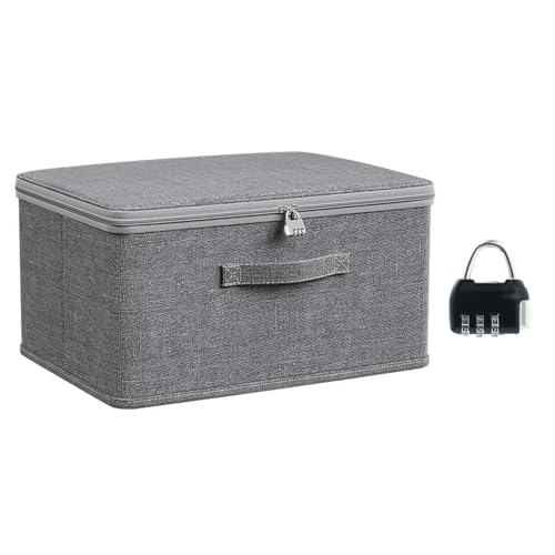 louuuou Storage Box with Lock, Fabric Storage Box with Lid, 30 X 20 X 14cm Fabric Boxes Collapsible Clothes Wardrobe Storageing Boxs With Lid Apply to for Jeans T-shirts Sweater and Medicines