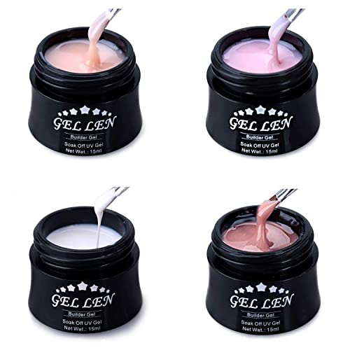 Builider Gel Construction - Gellen 4 Couleurs 15ml Builder Gel Extension Gel Construction Faux Ongles Gel Quick Building Nail UV LED Gel et Résine Manucure Kit