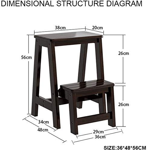 Taburete plegable de madera resistente de 3 niveles y estante negro multifuncional 2