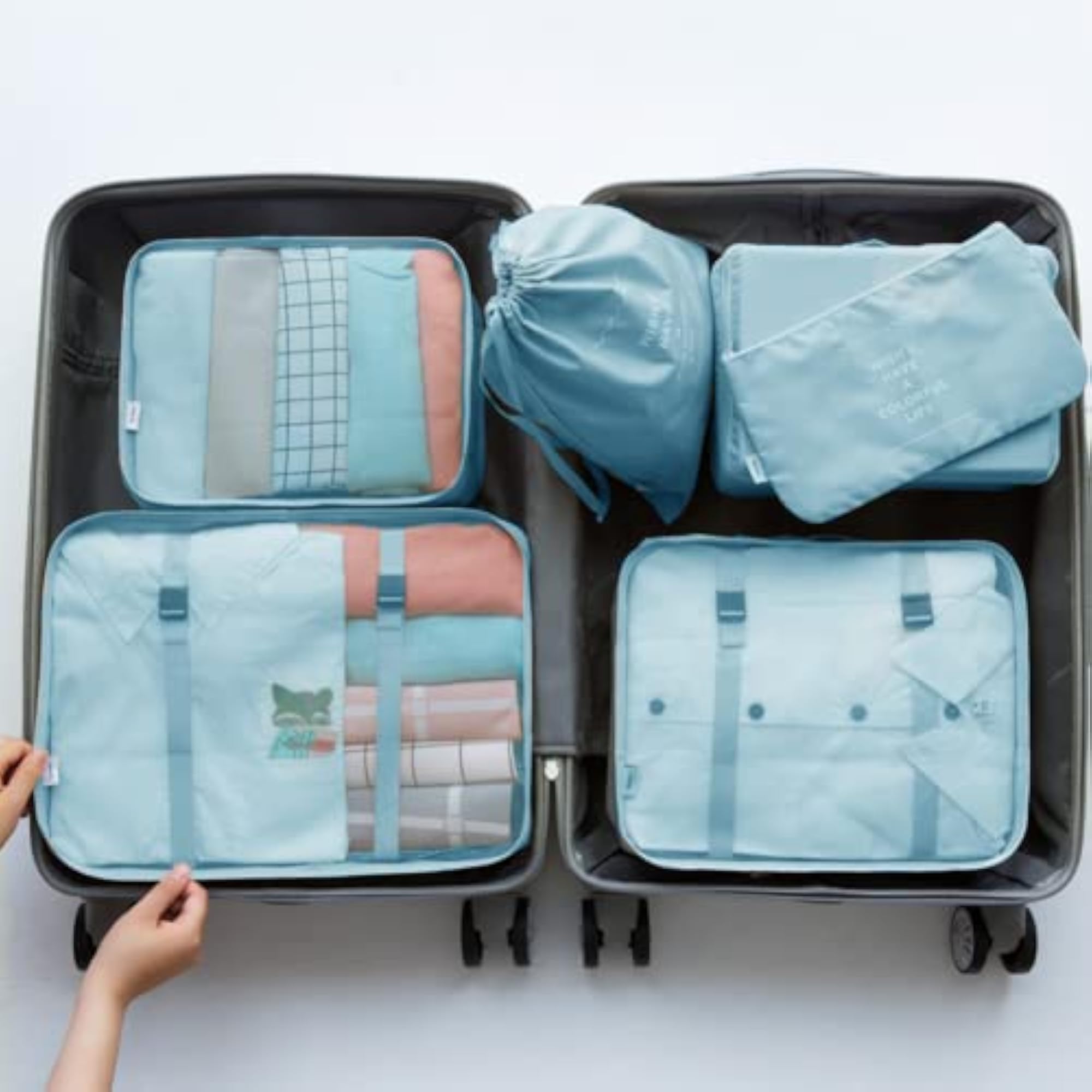 Lightweight 6 Set Travel Bag Organizer Packing Cubes, Blue