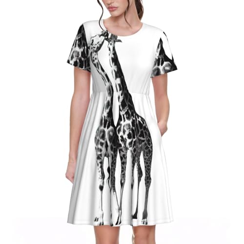 Robe d'été imprimé girafe africaine col rond manches courtes femme 2025