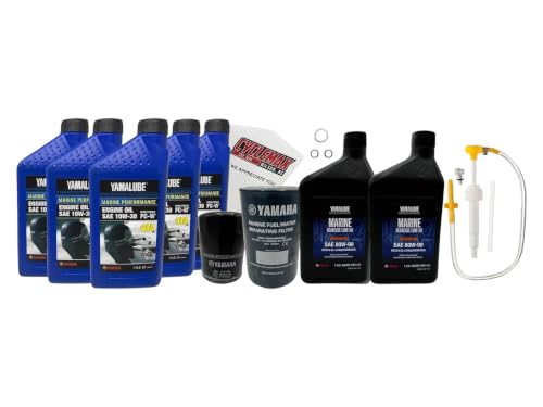 Cyclemax F150-F200 10W30 Marine Oil Change Kit with Gear Pump Kit and Fuel Water Seperator Filter fits 2004-2024 Yamaha F150 Outboard Engine