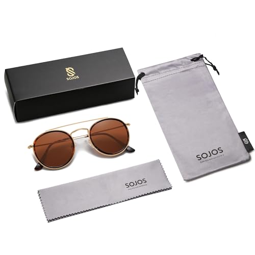 Image of SOJOS Retro Vintage Round Polarized Sunglasses for Women Men Double Bridge Circle Sunnies SJ1104