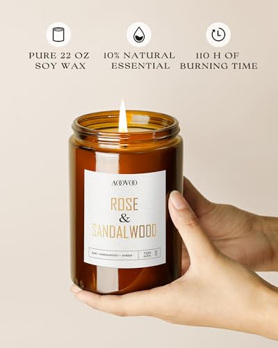 Image of AOOVOO Rose Sandalwood Candles - 22 oz Scented Candles, Aromatherapy Candle, Soy Candle for Home Scented