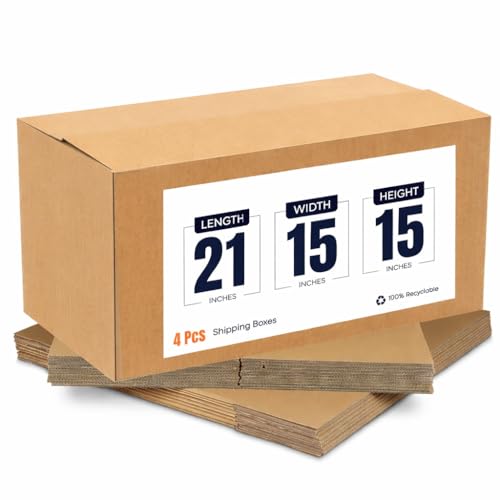 Image of 5-Ply Corrugated Cardboard Box for Packaging | 21 inchx15 inchx15 inch | Brown | Pack of 4 | for Shipping, Moving & Storage