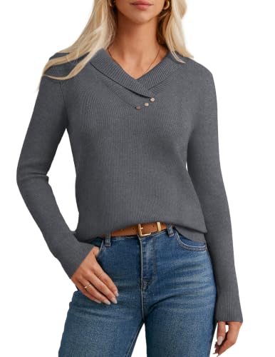 Image of GRACE KARIN Women Fall Long Sleeve V Neck Collar Knit Pullover Sweaters