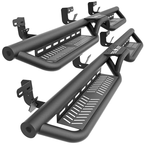 SOENBOO Running Boards Side Steps Compatible for 2009-2018 Dodge Ram 1500 2019-2024 1500 Classic 2010-2026 Dodge Ram 2500 & 3500 CrewCab Bolt-on Nerf Bar Two Stairs Design-Star Logo
