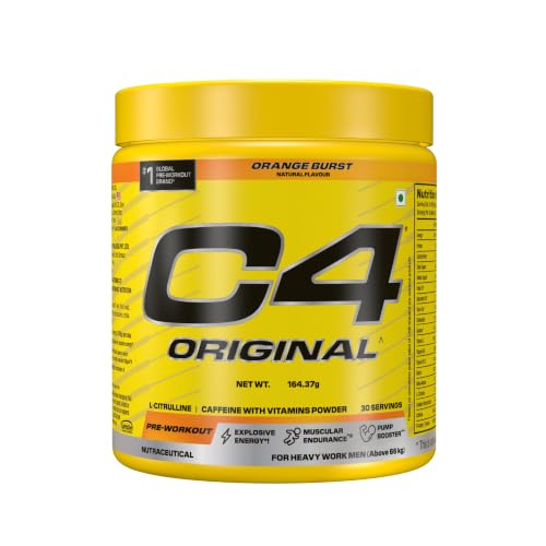 C4 Original Pre Workout Powder (Orange Burst), 200mg Caffeine Anhydrous with CarnoSyn® Beta-Alanine, L Citrulline, & Creatine HCL, Preworkout Powder f