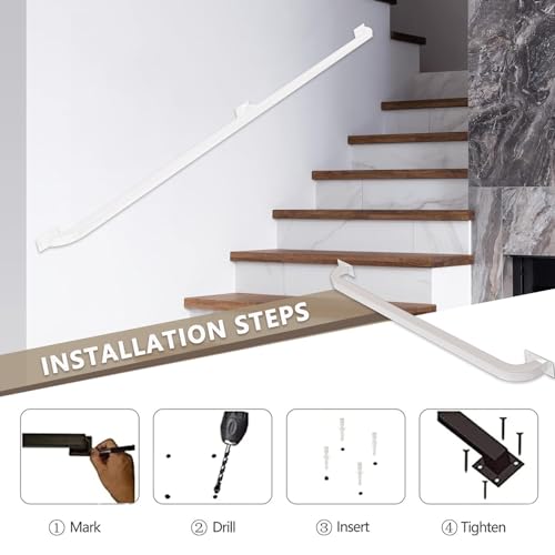 Rampe d'escalier blanche en fer forgé 570 cm avec supports muraux - 7