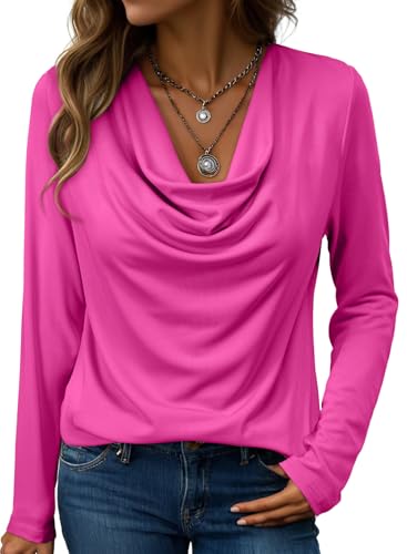 EVALESS Womens Long Sleeve Shirts Casual Summer Cowl Neck Top