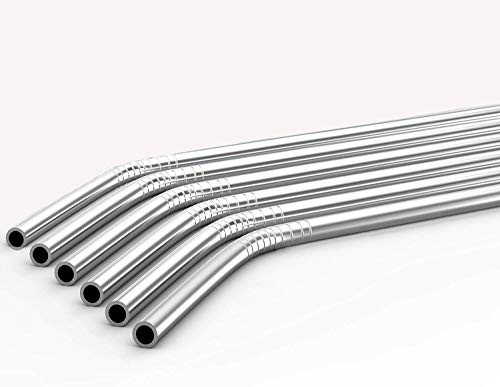 Image of Expresso New Set of 6 Reusable Stainless Steel Drinking Straws 10.5'' (6 Bent & 2 Cleaning Brushes) - BPA Free Metal, Thick, Long, Dishwasher Safe - for Smoothies, Tumblers, Travel & More