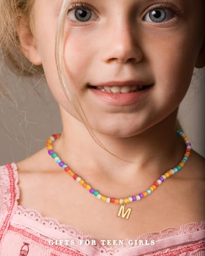 Colorful Initial Necklaces for Girls Women - Cute Beaded Choker Initial Necklace Teen Girl Gifts Trendy Stuff, Bohemian Letter Necklace Personalized Gifts for Girls Women Jewelry3