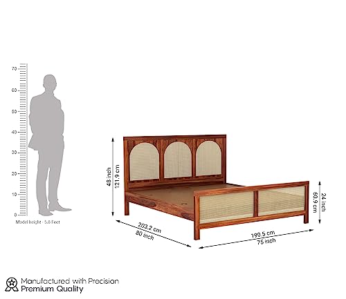 Image of Wooden Queen Size Bed Without Storage - Solid Wood Queen Cot - Cot Akka Bed - Stylish Bedroom Furniture (Queen, Osmina,Honey Finish)