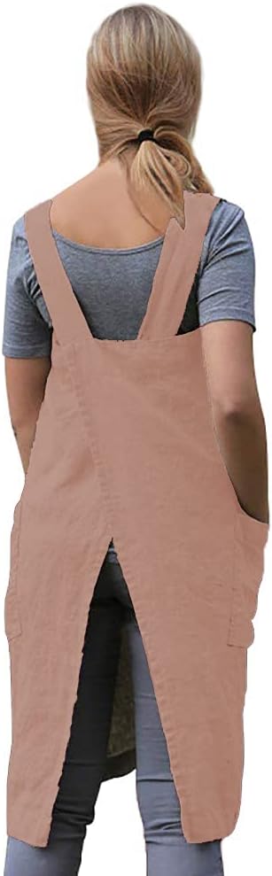 Women's Cross Back Pinafore Apron with Large Pockets Home Kitc