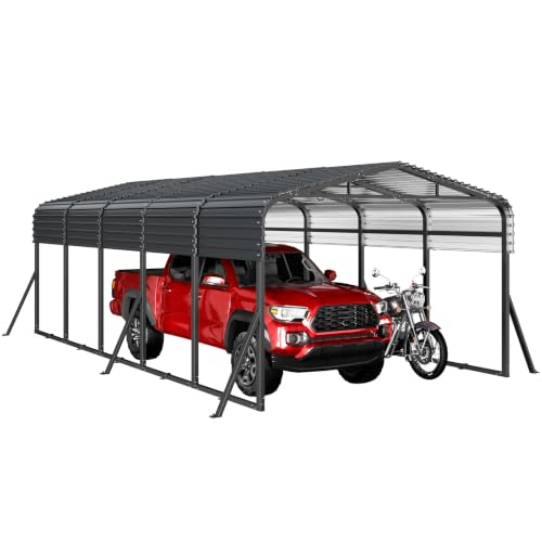 Image of Jocoevol 12x25FT Metal Carport, Heavy Duty Car Garage for Car, Boats Truck | Reinforced Support Rods and Windproof Ground Anchors, All-Weather Multi-Use Outdoor Shelter Outdoor Storage Canopy