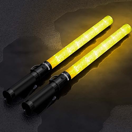 Image of E-riding 21 inch Yellow Signal Traffic Safety Baton 2 Pack Multifunction Traffic Wand with 2 Flashing Modes, Using 2 C-Size Batteries (Not Included)
