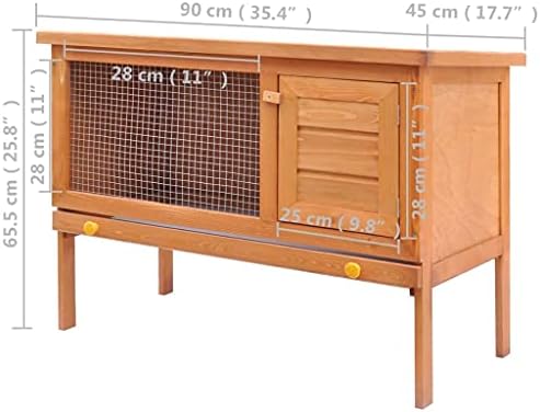 Large Grey Solid Pine Wood Outdoor Rabbit Hutch for Rabbits, Bunnies & Small Animals - Weatherproof Rustic Design, 35.4" W x 35.4" L x 25.6" H, Easy Pull-Out Tray