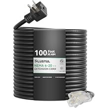 PLUGTUL NEMA 6-20 Extension Cord 100FT, Heavy Duty Extension Cord with Lighted Outlet, 20A/250V, 12Gauge SJTW, ETL Listed, 6-20P to 6-20R T Blade Female Adapter - Black