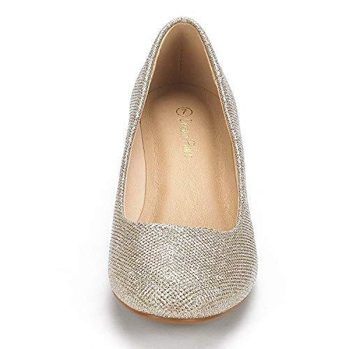 DREAM PAIRS Women's Debbie Mid Wedge Heel Pump Shoes,Size 5,Gold/Glitter,Debbie