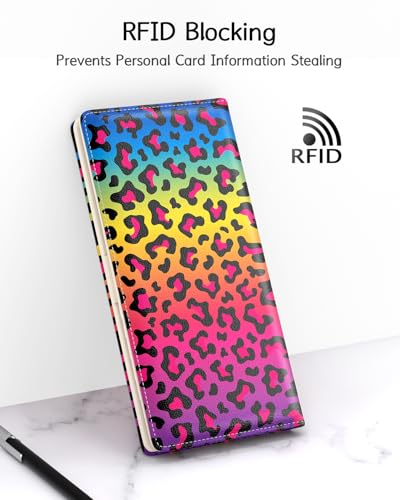 Image of Nipichsha Womens Wallet, RFID Slim Wallets for Women, Thin Ladies Credit Card Holder Purse, Cute Leather Bifold Clutch Billfold with 11 Card Slots & ID Window, Colorful Leopard Print