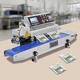Continuous Band Bag Sealer Packaging Sealing Machine with Inkjet Printing Function Adjustable Speed/Seal Width and Temperature Auto Sealing Machine for 0.02-0.08 mm Plastic Bags