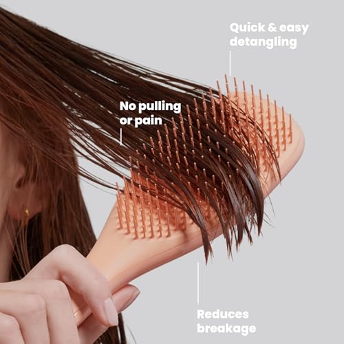 Image of Tangle Teezer Ultimate Detangler Brush, Straight to Wavy, Apricot | Patented two-tier, regular-flex teeth reduce breakage & split ends on wet or dry hair; Shower-friendly hairbrush for all ages