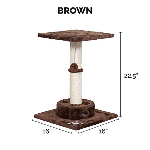 Image of Furhaven 22.5 inch Tall Cat Tree for Indoor Cats, Ft. Sisal Scratching Post, Plush Ball Toy, & Busy Box Toy - Tiger Tough Scratching Post Interactive Playground - Brown, One Size