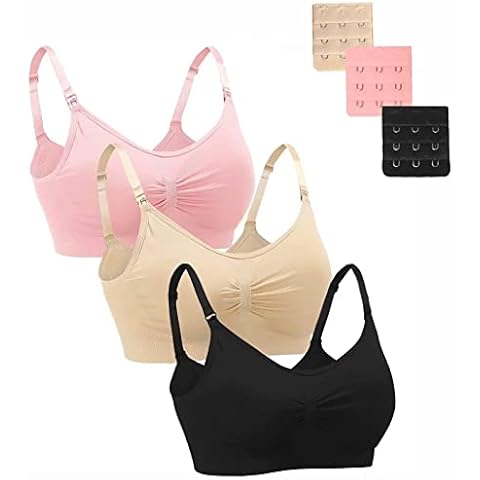 Dreamburn Maternity Nursing Bra Wireless Seamless Comfortable Breastfeeding Bras 4 Rows Adjust Hook with Removable Spill Prevention Pads Add Extenders Cover