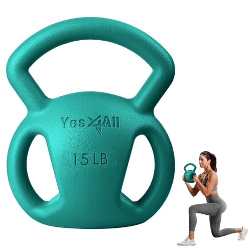 Yes4All Kettlebell, Strength Training Kettlebells for Women, Wide Multi-grip Textured Handle for Home Gym Exercises & Full Body Workout, Single 5–25 lb & Set of 10-15 lb