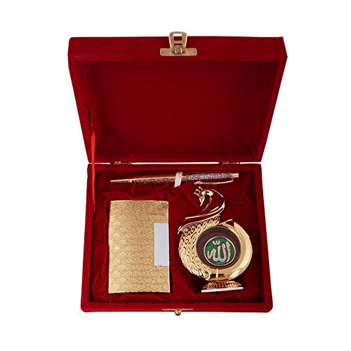 Lavanaya SilverLavanaya Silver - 3 in 1 Golden Corporate Gift Set Crystel Pen, Business Card Holder,Allah God for Car Dashboard | Home | Office with Exclusive Velvet Box (18X16XX3 CM, Golden)